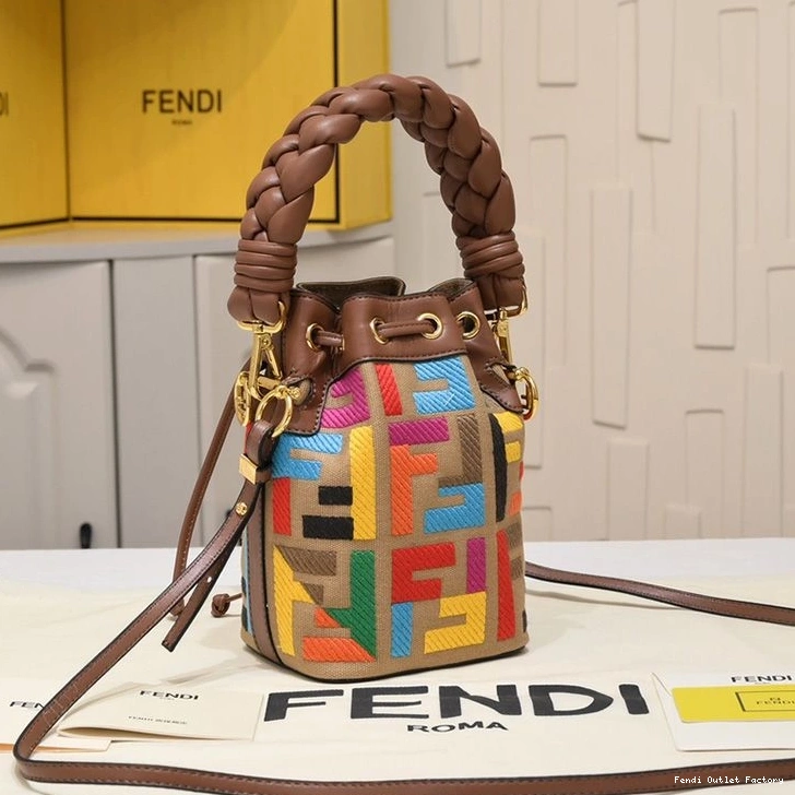 Vintage HOT FF Brown Mon Motif In Handle with Fendi Bucket Woven Bag Canvas Mini Tresor 0823